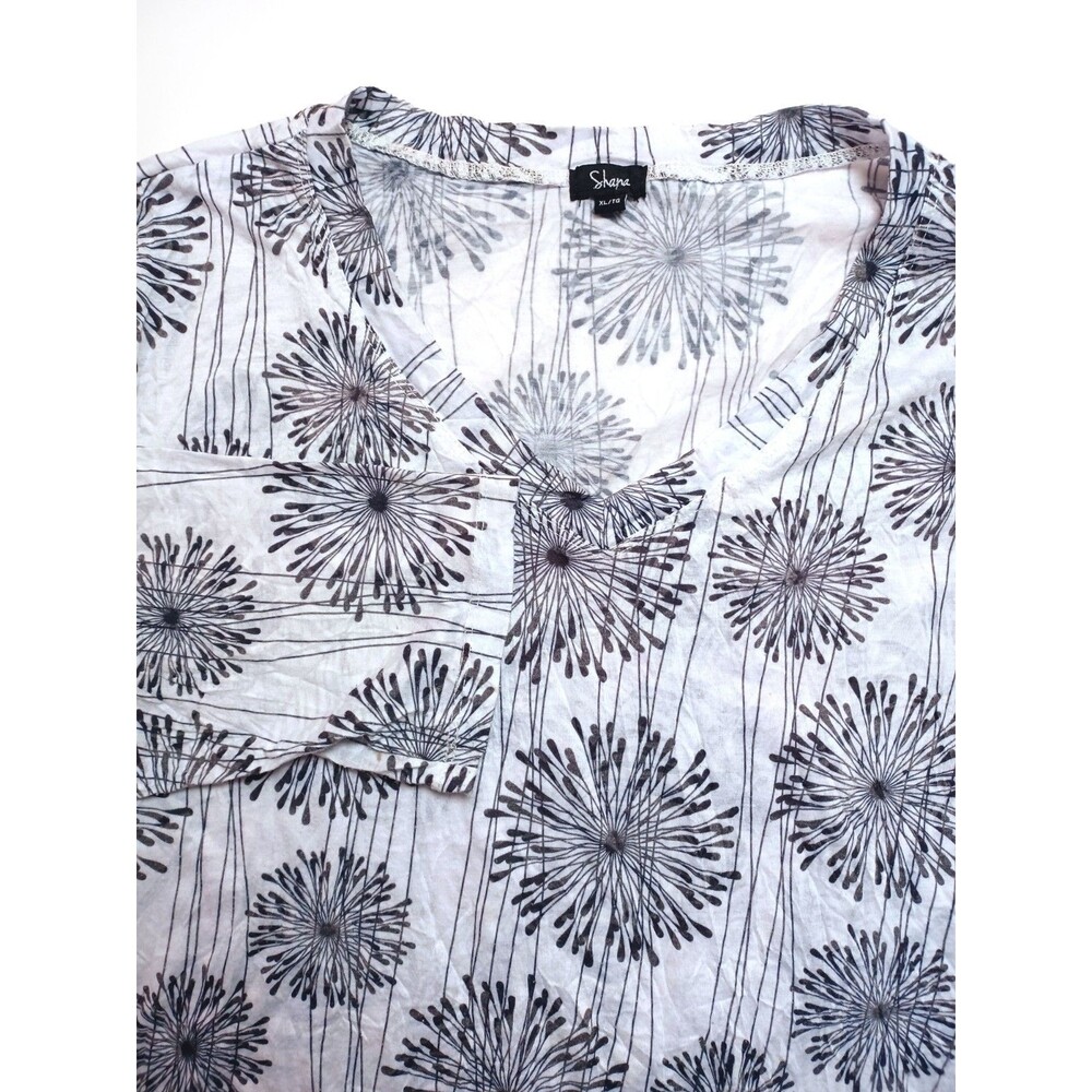 Shana Tunic‎ Top Size XL Colorful Artsy Burnout Art To Wear Lagenlook 3/4 Sleeve